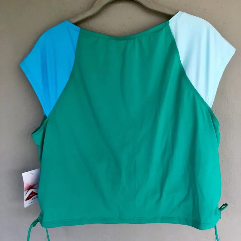 Lands End Colorblock Tankini Swim Top Womens 18W Green Blue Padded Beach Resort